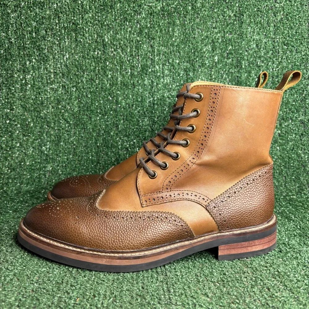 Express Wingtip Brogue Pebbled Leather Lace Up Classic Dress Boots Brown Mens 9